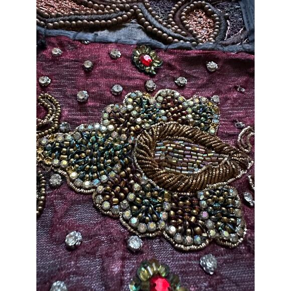 Vintage beaded tapestry wall hanging vertical dark beaded ethnic bohemian 20x60” - Picture 13 of 16